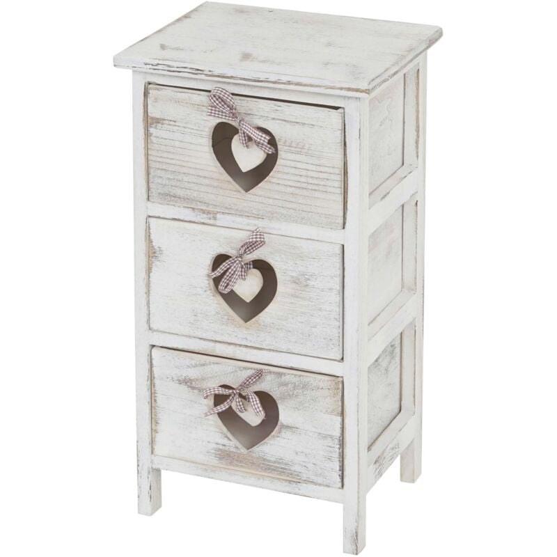 foto del prodotto d coshop26 comodino piccolo contenitore 3 cassetti con motivo a cuori 55x29x25 cm stile vintage bianco 040002479