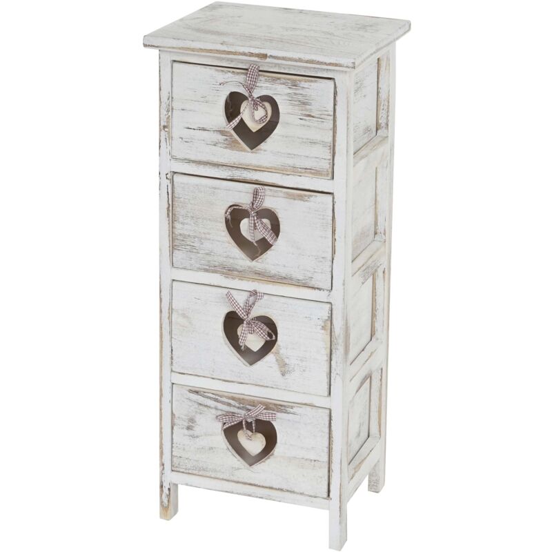 foto del prodotto d coshop26 comodino piccolo contenitore 4 cassetti con motivo a cuori 70x29x25 cm stile vintage bianco 040002529