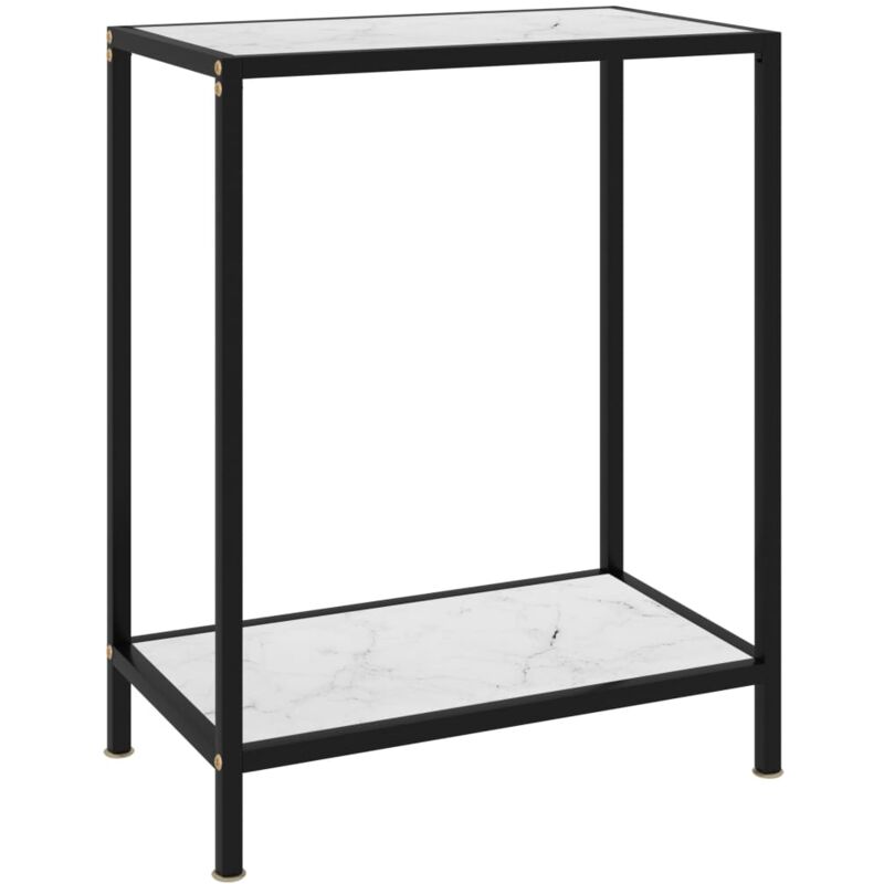 foto del prodotto d coshop26 consolle da ingresso funzionale ed elegante 60 x 35 x 75 cm in vetro temperato effetto marmo bianco e acciaio dec031708