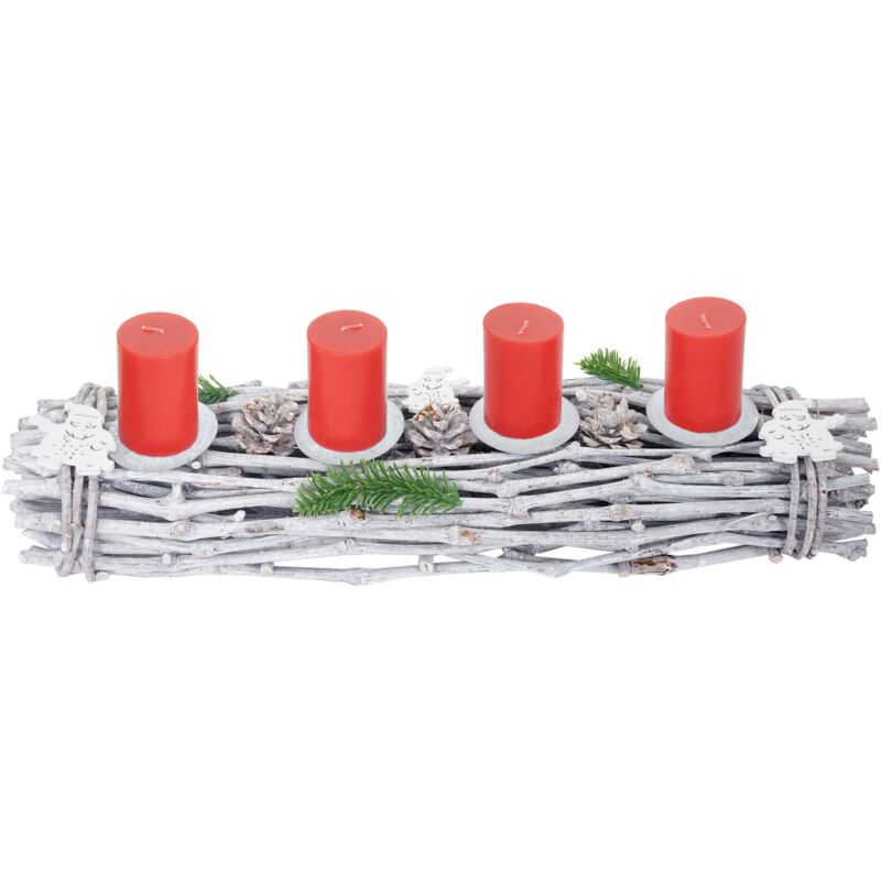 foto del prodotto décoshop26 - corona dell'avvento allungata decorazione natalizia in legno 60x16x9 cm bianco-grigio con candele rosse 040002555