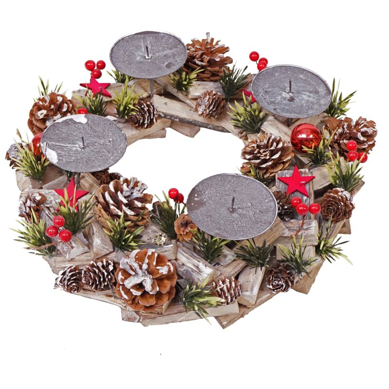 foto del prodotto d coshop26 corona dell avvento decorazione natalizia in legno tonda 33cm senza candele 040002557