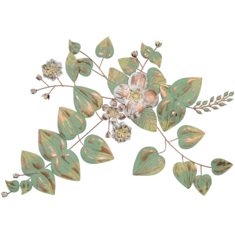 foto del prodotto d coshop26 decorazione da parete fiori e foglie in metallo crema verde oro bianco 70x4x69 cm dec05056