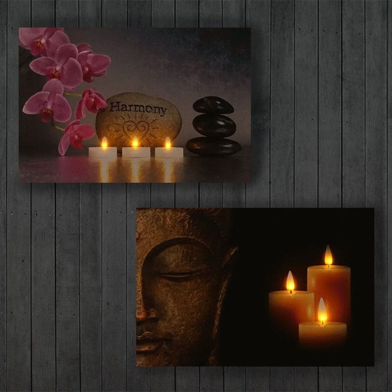 foto del prodotto d coshop26 decorazione murale su tela x2 dipinto illuminato a led motivo buddha dec04016