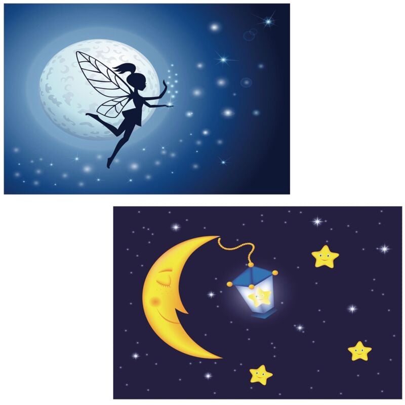 foto del prodotto d coshop26 decorazione murale su tela x2 quadro illuminato a led motivo fata luna dec04013