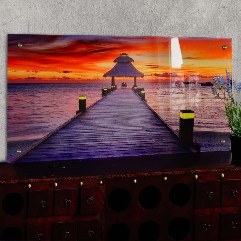 foto del prodotto décoshop26 - dipinto su vetro con motivo tramonto, decorazione da appendere dec04023