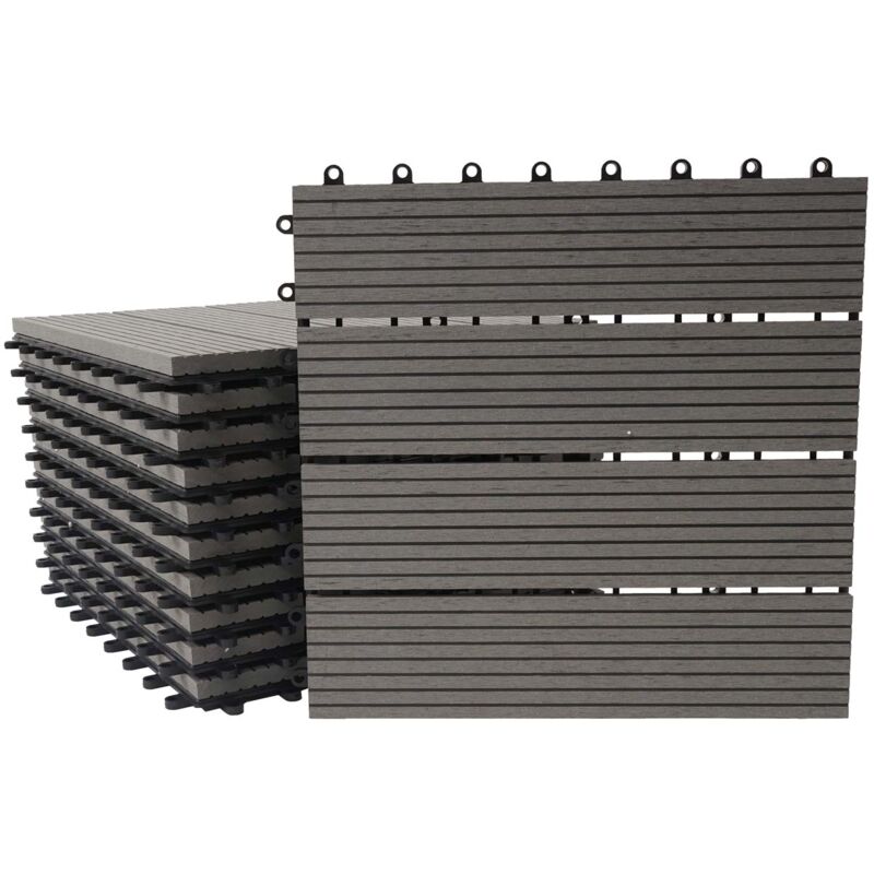 foto del prodotto d coshop26 lastre per terrazza x11 aspetto legno in wpc 30x30cm a clip 1m balcone giardino esterno grigio 040005497