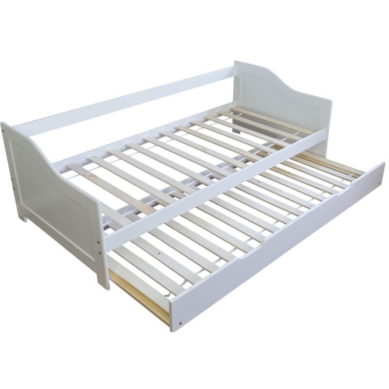 foto del prodotto d coshop26 - letto estraibile con rete a doghe, panca e cassetto 90x200 cm bianco lit06074