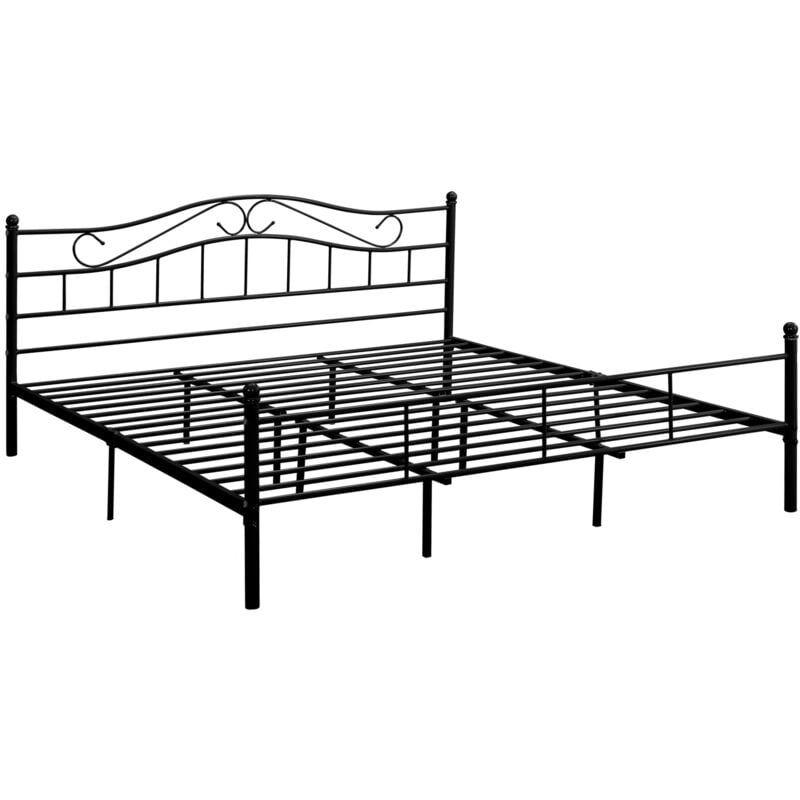 foto del prodotto d coshop26 - letto matrimoniale con struttura in acciaio verniciato nero con rete in metallo 180 x 200 cm 030002672