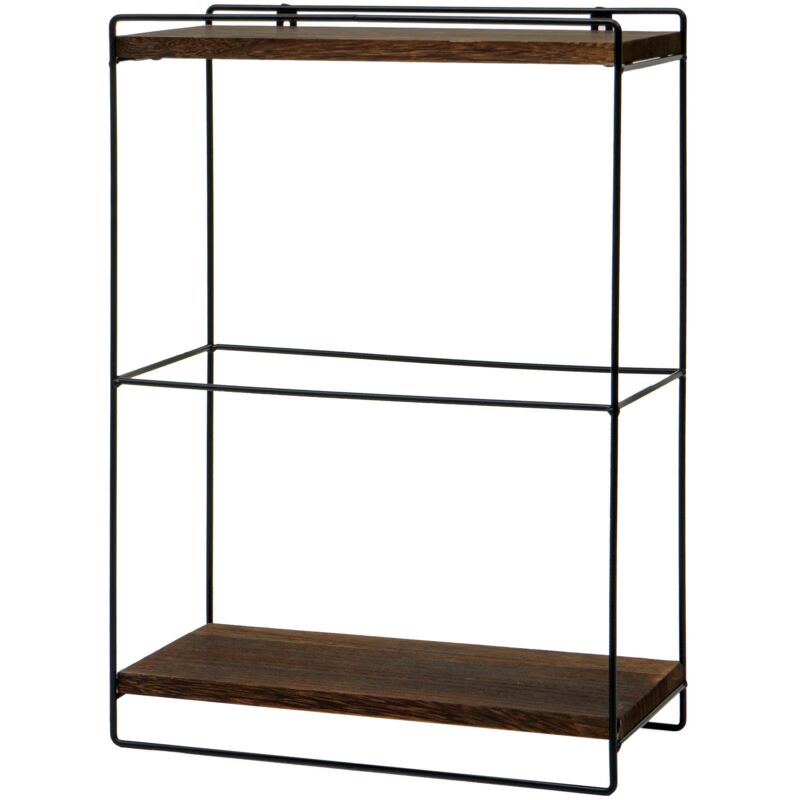 foto del prodotto d coshop26 mensola da cucina sospesa design industriale 2 ripiani 50x35x17 cm in legno testa di moro e metallo 040008670