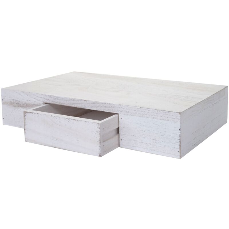 foto del prodotto d coshop26 mensola da parete con cassetto portaoggetti 40 cm in legno bianco invecchiato 040006789