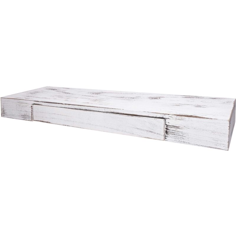 foto del prodotto d coshop26 mensola da parete mensola sospesa con cassetto in legno massello 8x80x25 cm bianco invecchiato 040005180