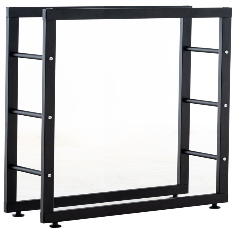 foto del prodotto d coshop26 mensola porta legna, supporto legna da camino 25x100x80 cm metallo nero opaco dec10026