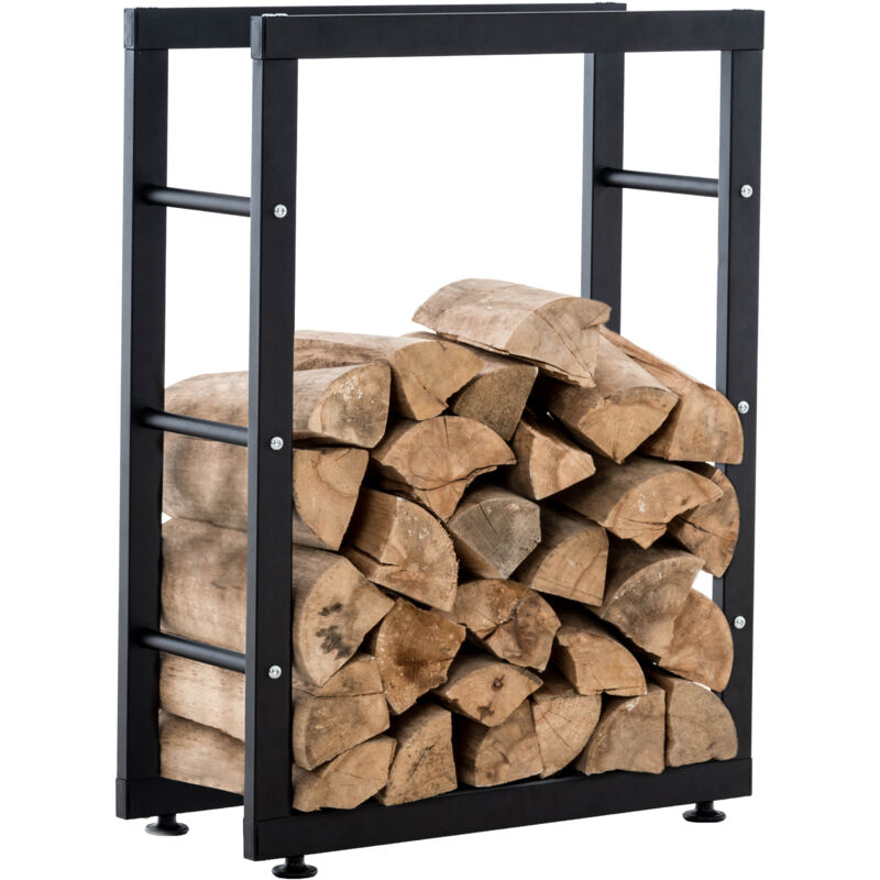 foto del prodotto d coshop26 mensola porta legna, supporto legna da camino 25x80x125 cm metallo nero opaco dec10028