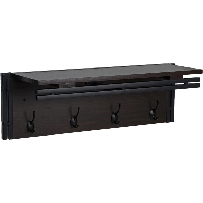 foto del prodotto d coshop26 mensola portaoggetti appendiabiti da parete con 4 ganci 24x75x24 cm mdf testa di moro 040000973