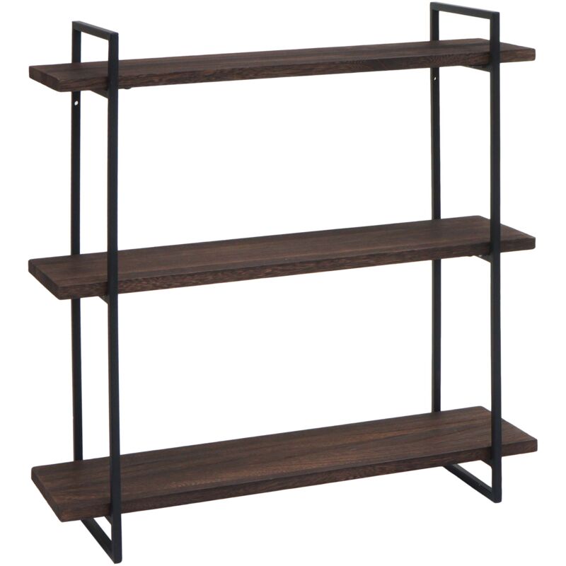 foto del prodotto d coshop26 mensola sospesa a parete 3 livelli in legno testa di moro e metallo design industriale 60 x 60 x 18 cm 040008672