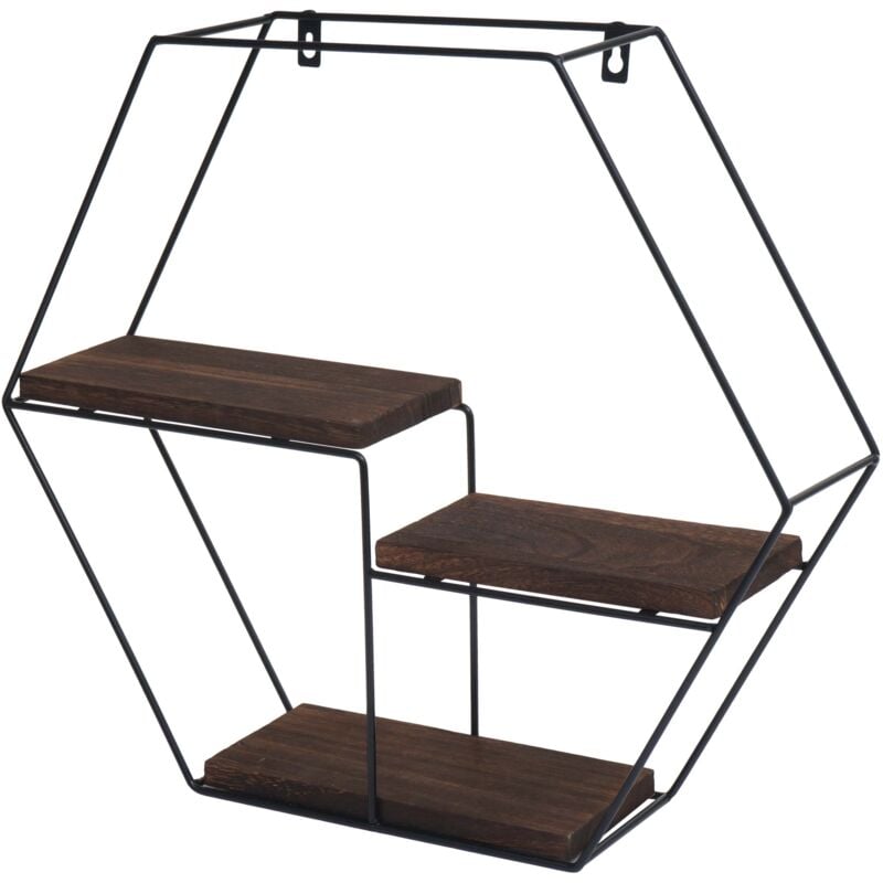foto del prodotto d coshop26 mensola sospesa a parete 3 ripiani in metallo testa di moro e legno design industriale 43x49x11 cm 040008658