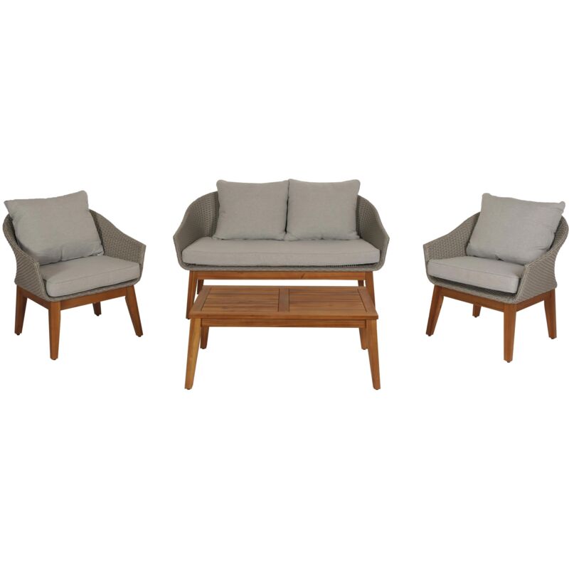 foto del prodotto d coshop26 mobile da giardino divano poltrone e tavolo in polyrattan e legno di acacia con cuscini grigi 040008323