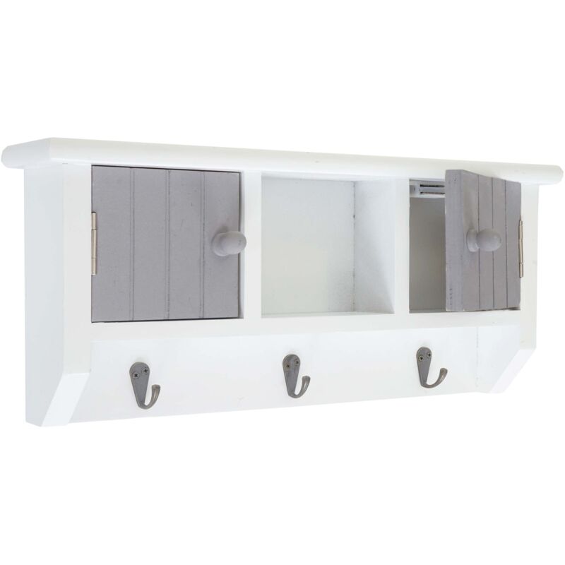 foto del prodotto d coshop26 mobile da ingresso pensile porta chiavi con ante e ripiano in legno massello grigio bianco 040003587