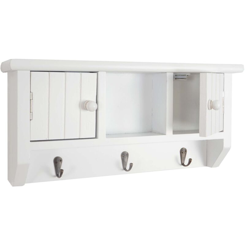 foto del prodotto d coshop26 mobile da ingresso pensile portachiavi con ante e ripiano in legno massello bianco 040003586