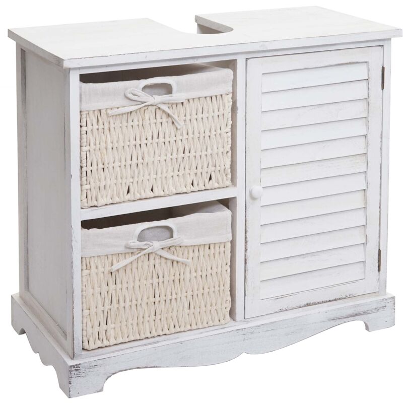 foto del prodotto d coshop26 mobile sottolavabo con cassetti cestone in legno bianco invecchiato 60x65x31 cm 040007844