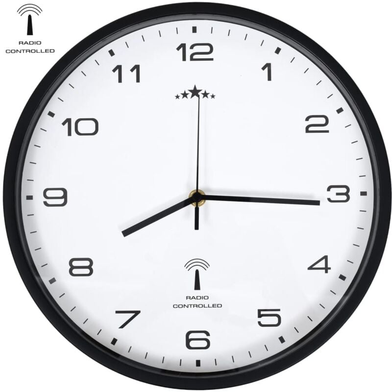 foto del prodotto d coshop26 orologio da parete radiocontrollato movimento al quarzo 31 cm bianco nero dec022250