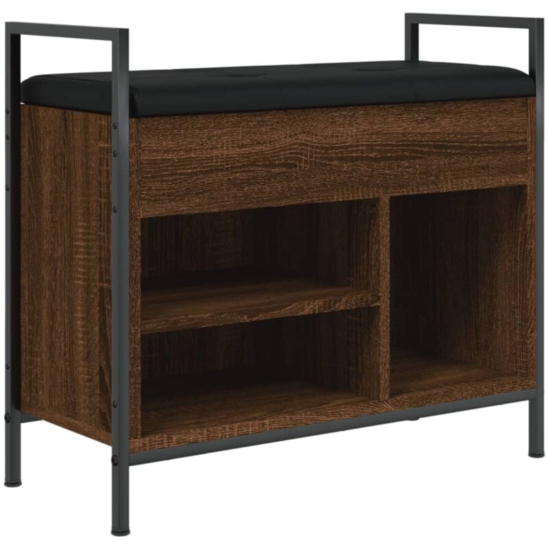 foto del prodotto d coshop26 panca portascarpe con cuscino del sedile nero 65,5 x 32 x 57,5 cm in pannelli di mdf color rovere marrone dec024871