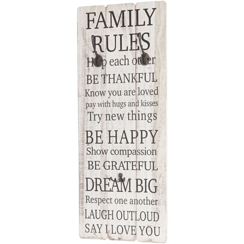foto del prodotto d coshop26 pannello appendiabiti da parete family rules con 3 ganci 76x31cm 040003797
