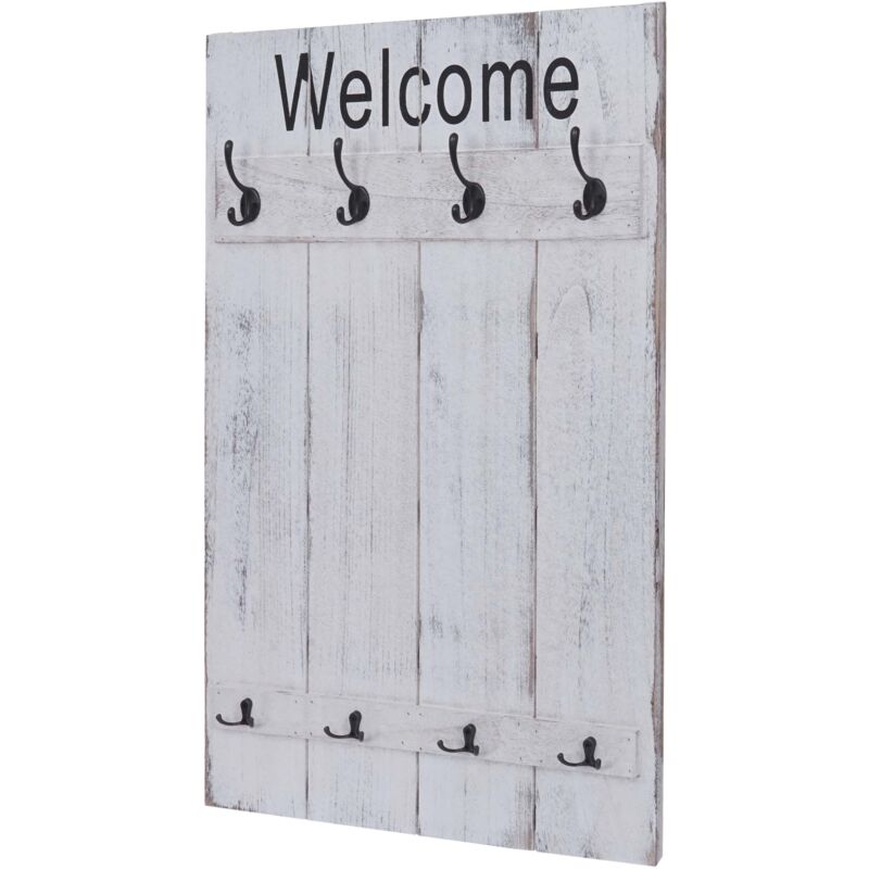 foto del prodotto d coshop26 pannello appendiabiti da parete welcome con 8 ganci 91x60 cm bianco invecchiato 040001004