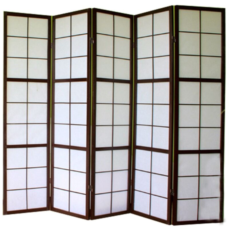 foto del prodotto d coshop26 paravento 5 ante in legno nero e carta di riso 175x220cm par06039