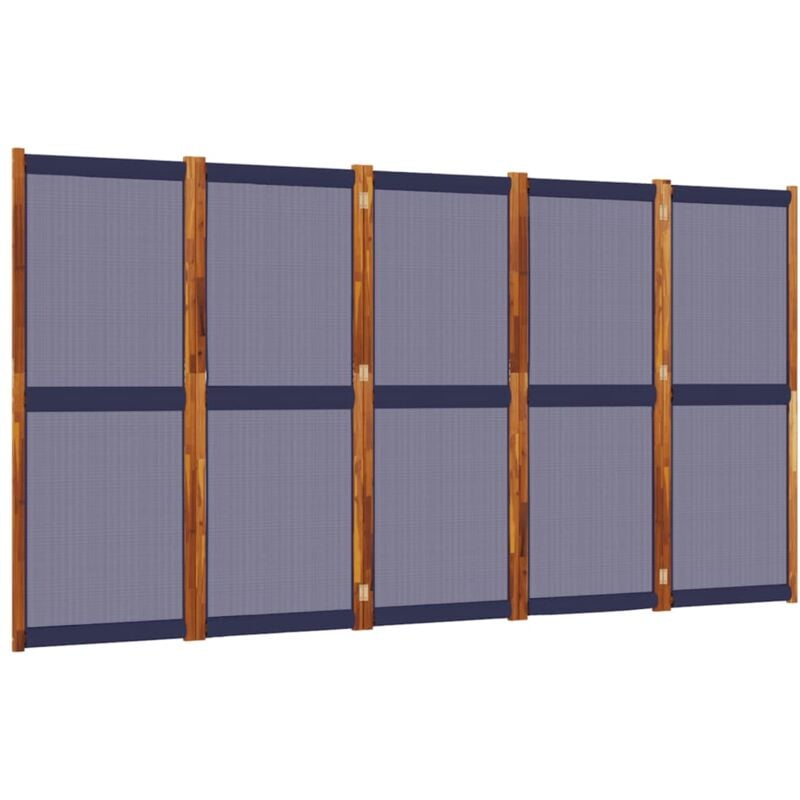 foto del prodotto d coshop26 paravento divisorio 5 pannelli 350 x 180 cm tessiline blu e legno dec030967