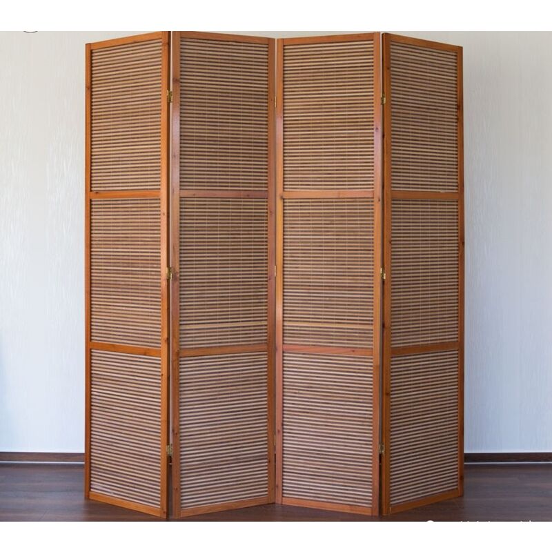 foto del prodotto d coshop26 paravento marrone a 4 ante in legno e bamb 172x200 cm par06050