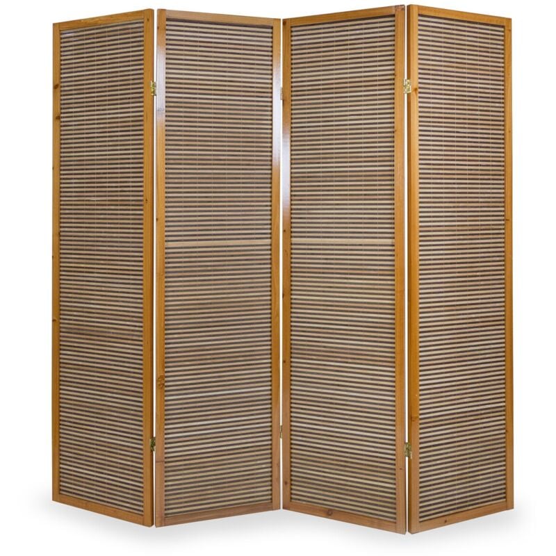 foto del prodotto d coshop26 paravento marrone a 4 ante in legno e bamb 176x175 cm par06067