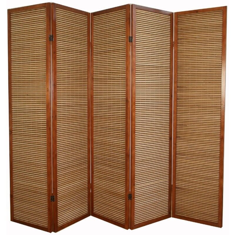 foto del prodotto d coshop26 paravento marrone a 5 ante in legno e bamb 220x175 cm par06068