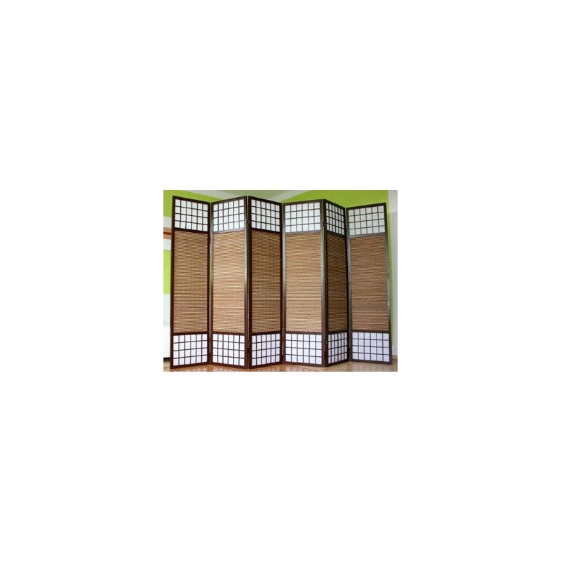 foto del prodotto d coshop26 paravento marrone a 6 ante in legno e bamb 264x175 cm par06012