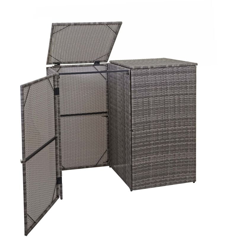 foto del prodotto d coshop26 pattumiera da esterno per riporre contenitori spazzatura fino a 2 bidoni con coperchio in polyrattan grigio 2x120 litri 040003646