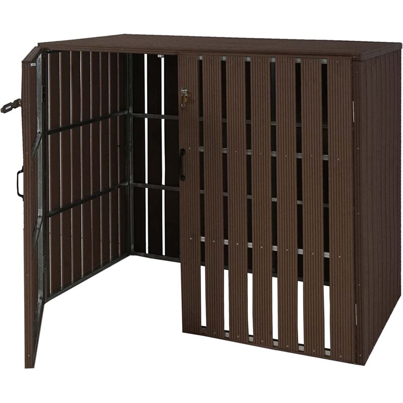 foto del prodotto d coshop26 pattumiera da esterno per riporre i contenitori della spazzatura fino a 4 contenitori 115x140x100 cm in metallo effetto legno marrone
