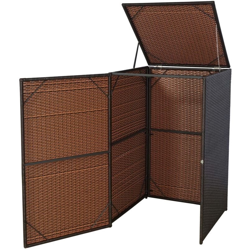foto del prodotto d coshop26 pattumiera da esterno per riporre il contenitore della spazzatura in polyrattan marrone da 120 litri 040002858