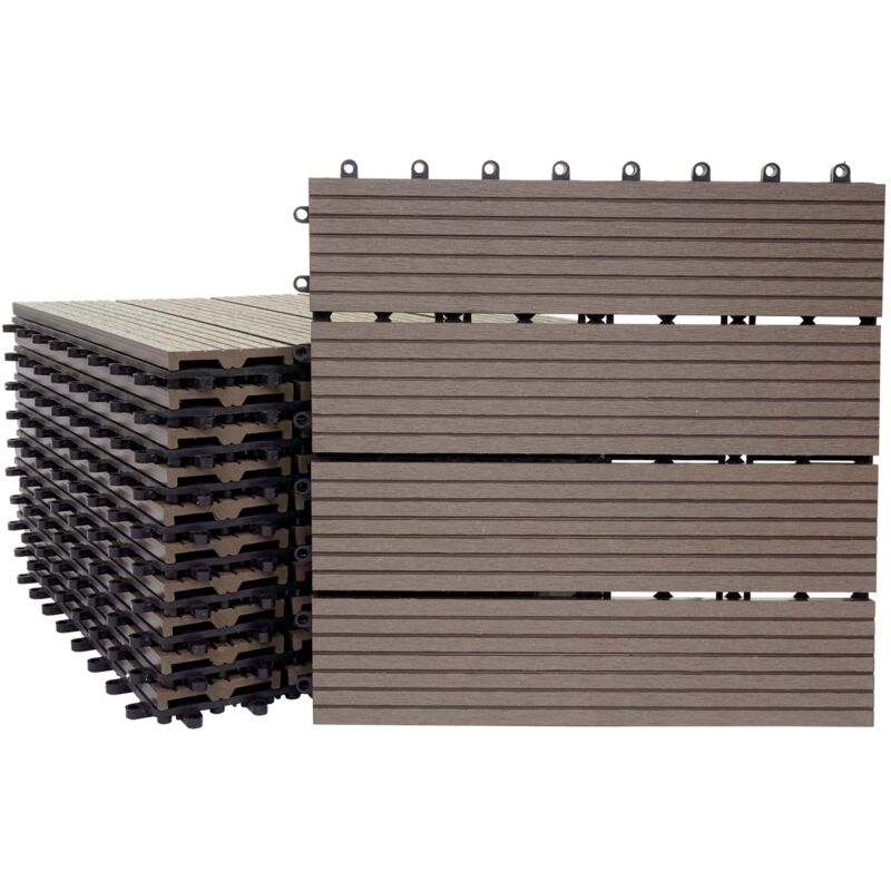 foto del prodotto d coshop26 pavimento in wpc balcone terrazzo aspetto legno 11 pezzi 30x30cm 1m lineare teak offset colore caff 040005434