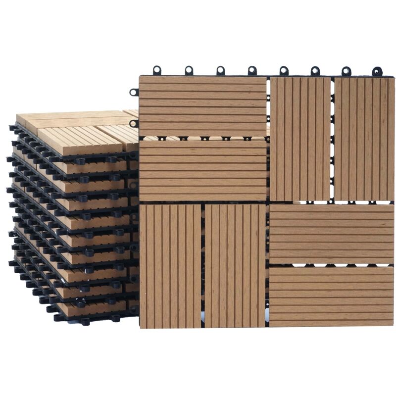 foto del prodotto d coshop26 pavimento in wpc balcone terrazzo aspetto legno 11 pezzi 30x30cm 1m teak offset 040005440