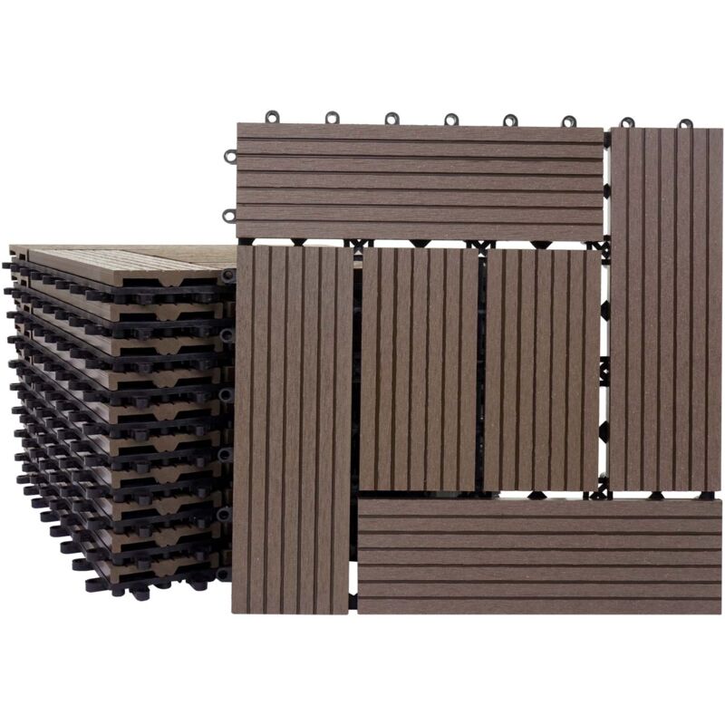 foto del prodotto d coshop26 pavimento in wpc balcone terrazzo aspetto legno 11 pezzi 30x30cm 1m teak offset colore caff 040005437