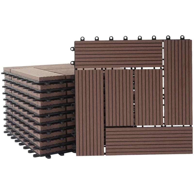 foto del prodotto d coshop26 pavimento in wpc balcone terrazzo aspetto legno 11 pezzi 30x30cm 1m teak offset colore caff 040005438