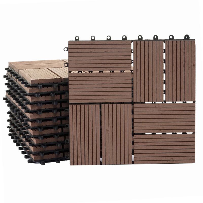 foto del prodotto d coshop26 pavimento in wpc balcone terrazzo aspetto legno 11 pezzi 30x30cm 1m teak offset colore caff 040005442