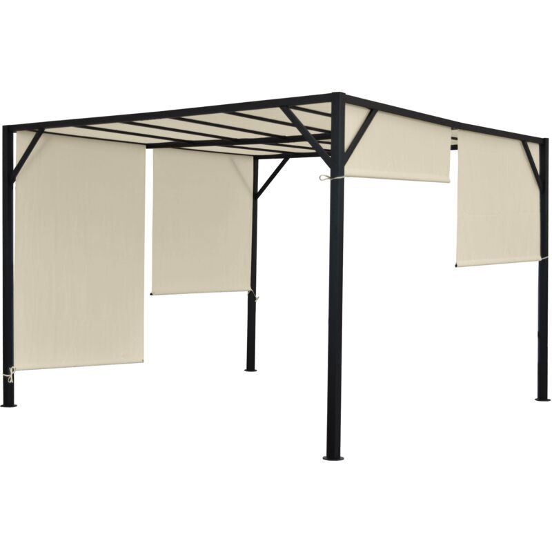 foto del prodotto d coshop26 pergola arco padiglione da giardino terrazza tenda da sole stabile struttura in acciaio 6 cm tetto apribile crema 4x3 m 040004071