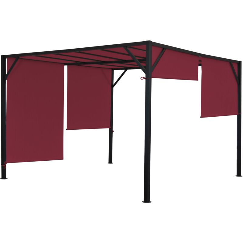 foto del prodotto d coshop26 pergola padiglione da giardino terrazza sul tetto stabile struttura in acciaio 6 cm tetto scorrevole rosso bordeaux 4x4 m 040004073