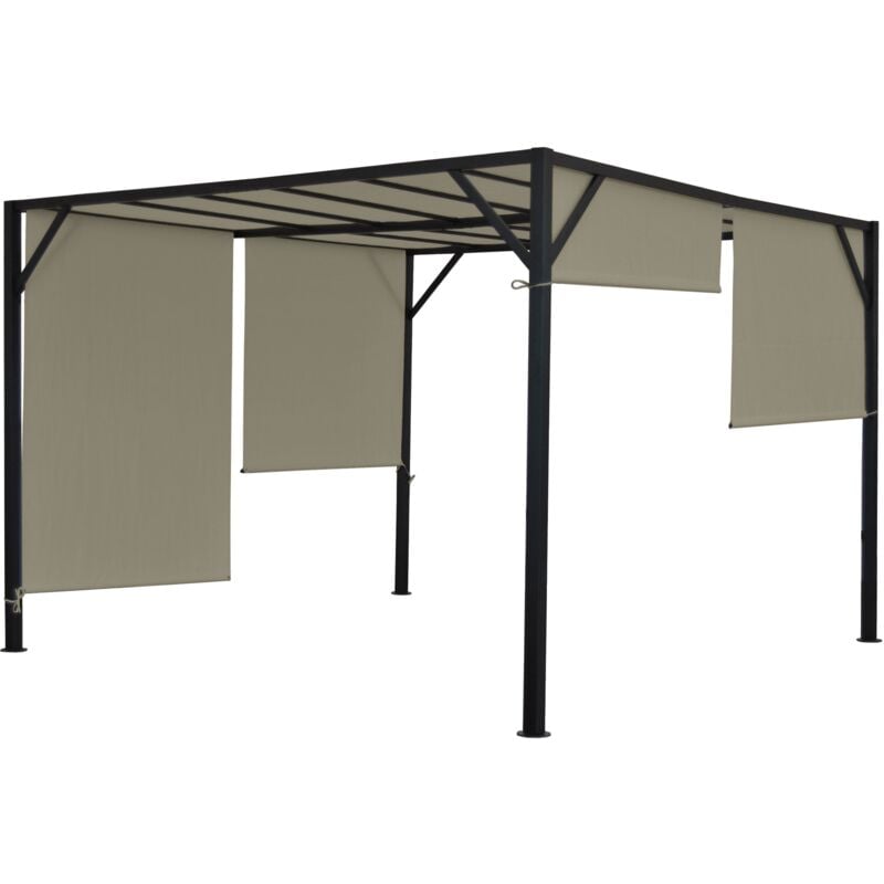 foto del prodotto d coshop26 pergola padiglione da giardino terrazza sul tetto stabile struttura in acciaio 6 cm tetto scorrevole tortora 3x4 m 040004068