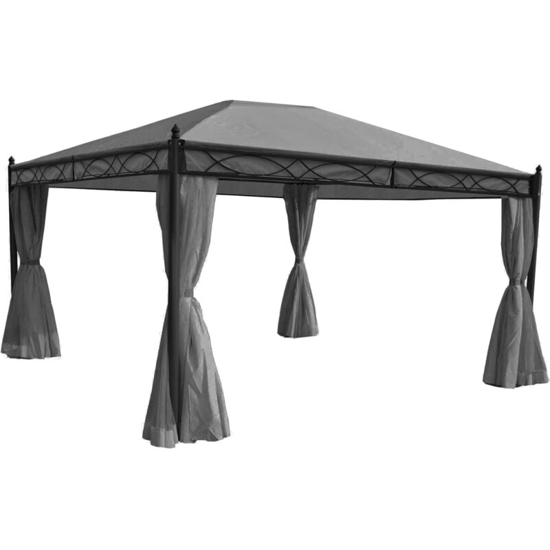 foto del prodotto d coshop26 pergolato gazebo da giardino padiglione stabile telaio 7cm con parete laterale zanzariera grigia 4x3m 040004090