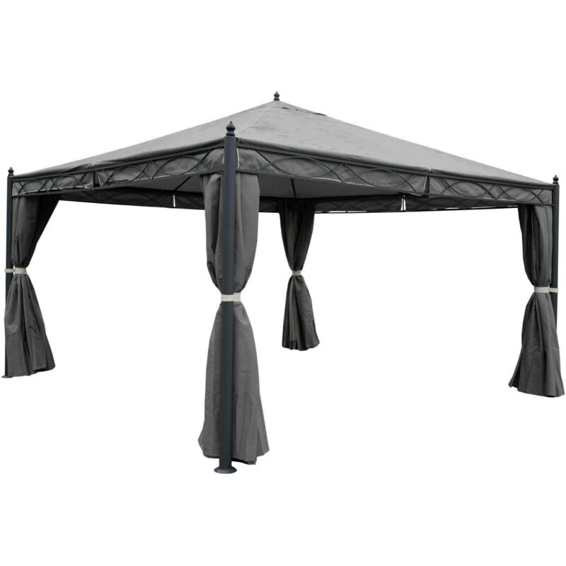 foto del prodotto d coshop26 pergolato gazebo da giardino padiglione stabile telaio 7cm con parete laterale zanzariera grigia 4x4m 040004091