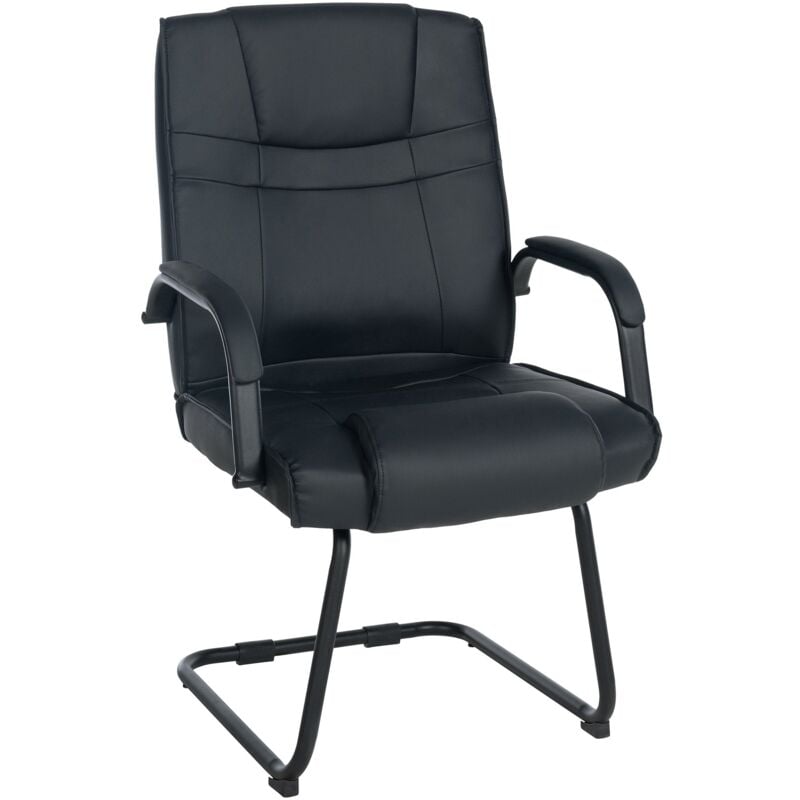 foto del prodotto d coshop26 poltrona da ufficio senza ruote braccioli sedia visitatore portata massima 180 kg in pvc nero struttura in metallo nero bur10718