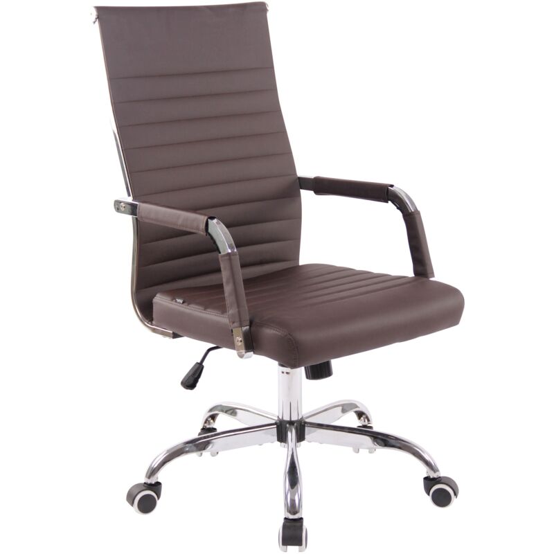 foto del prodotto d coshop26 poltrona da ufficio su ruote comoda regolabile in altezza con struttura in metallo cromato sintetico marrone bur10573