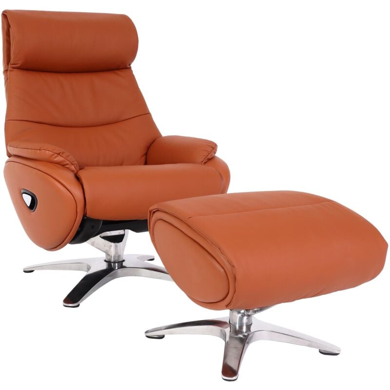 foto del prodotto d coshop26 poltrona relax con poggiapiedi girevole con funzione reclinabile in vera pelle marrone 040006823